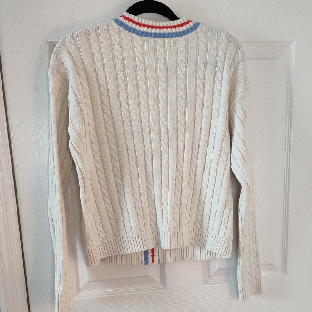Prince White Cardigan with Blue and Red Trim - Picture 4 of 4